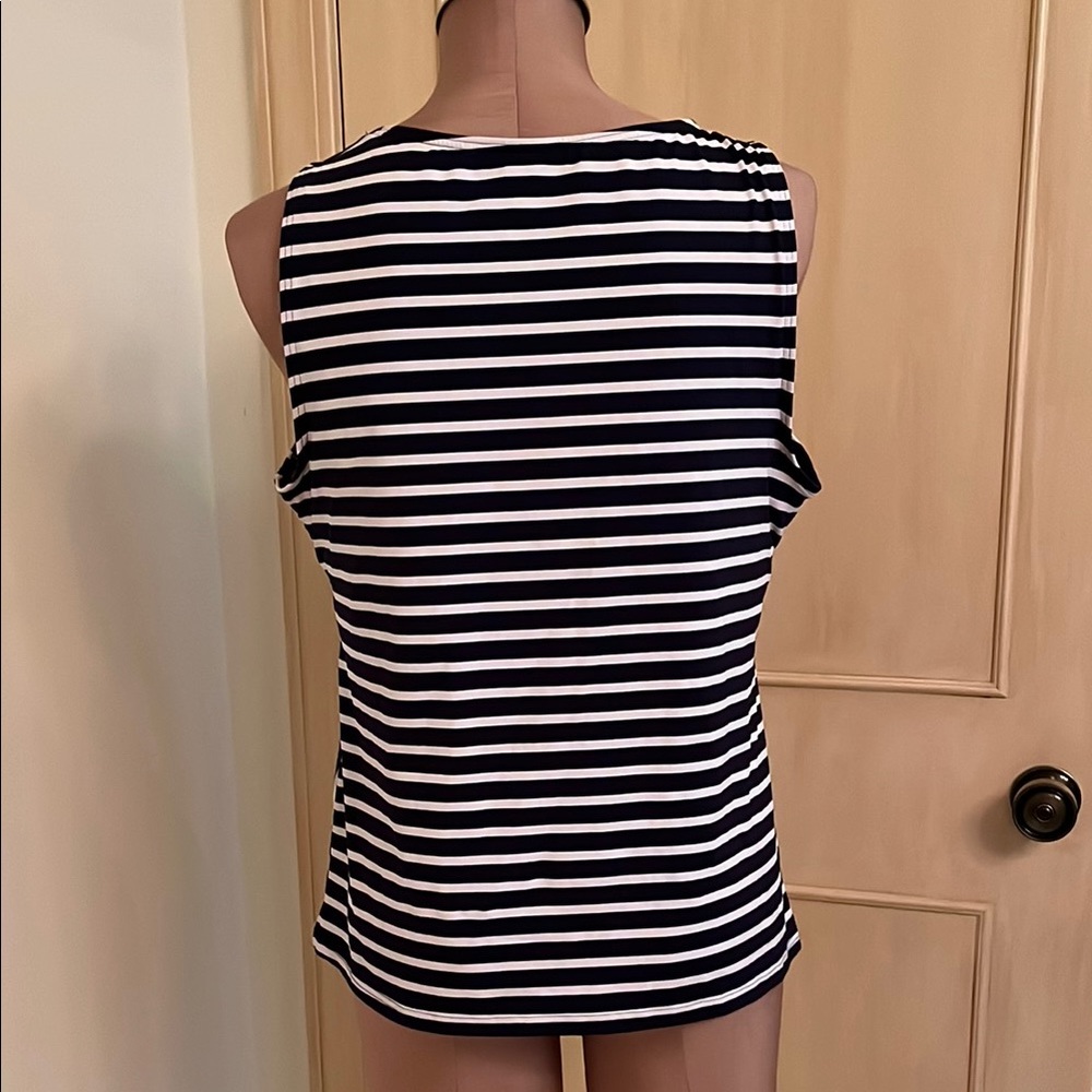 LAND'S END Navy/WHT Stripe High Neck Modest/Full Coverage Tankini Swim Top 16DD - Picture 4 of 15